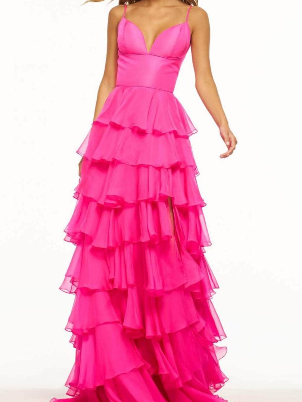 NWT Sherri Hill 56108 - Ruffle Gown Prom Dress Bright Pink size 4